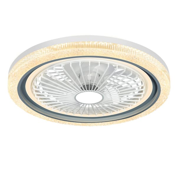 BICIK Modern 19 in. Smart Indoor White Dimmable Low Profile Flush Mount Ceiling Fan with Integrated LED and Remote Included