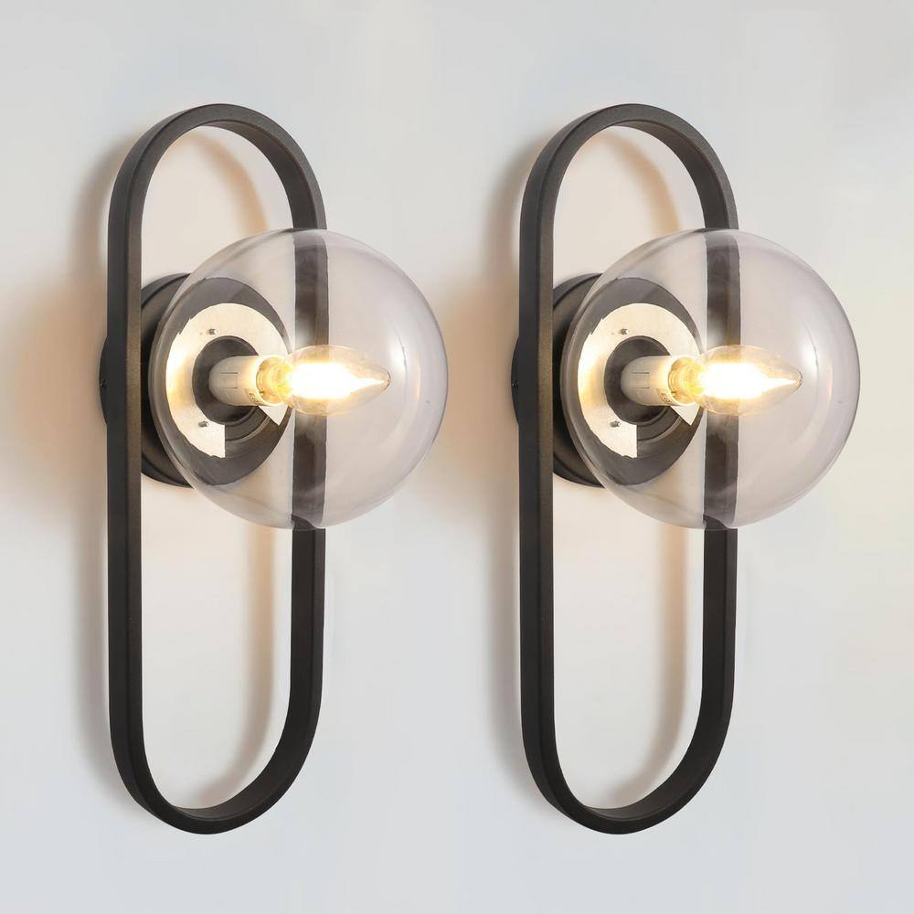 Matte Black Globe Glass Shade Wall Sconce Set