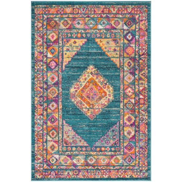 SAFAVIEH Madison Light Blue/Orange 5 ft. x 8 ft. Border Area Rug