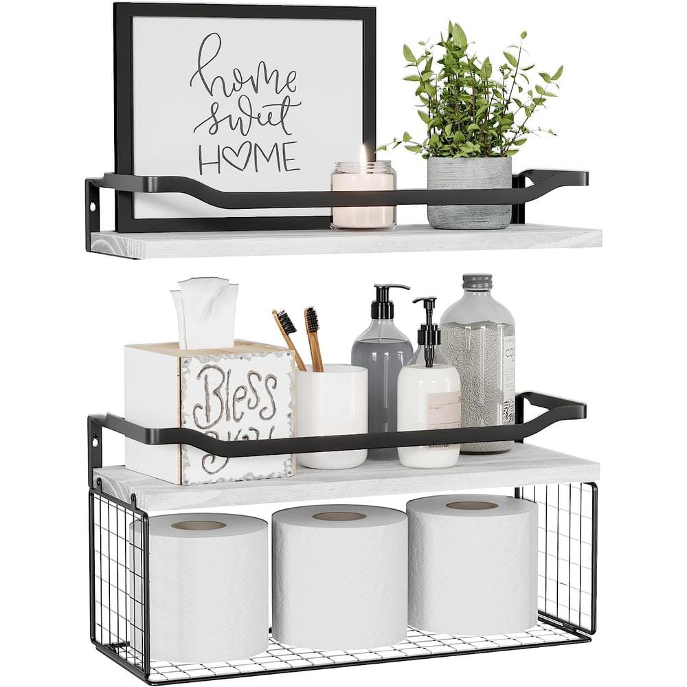 6 in. W x 15.7 in. D x 5.3 in. H Whitewash Wood Decorative Wall Shelf, Floa