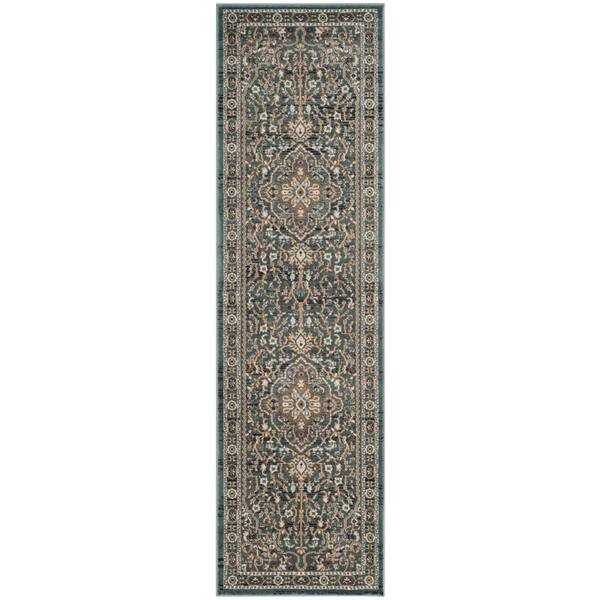 Lyndhurst 2 ft. x 10 ft. Teal/Gray Ornate Border Medallion Runner Rug