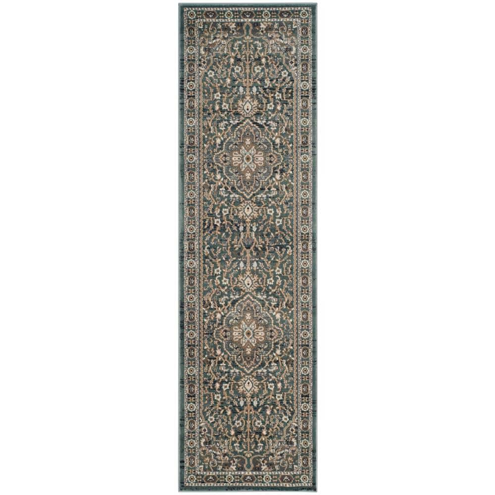 SAFAVIEH Lyndhurst Teal/Gray 2 ft. x 12 ft. Border Runner Rug LNH338A ...