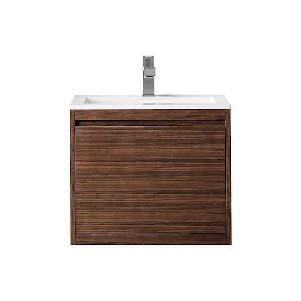 James Martin Vanities Milan 23.6 in. W x 18.1 in. D x 20.6 in. H Bathroom Vanity in Mid Century Walnut with Glossy White Composite Top