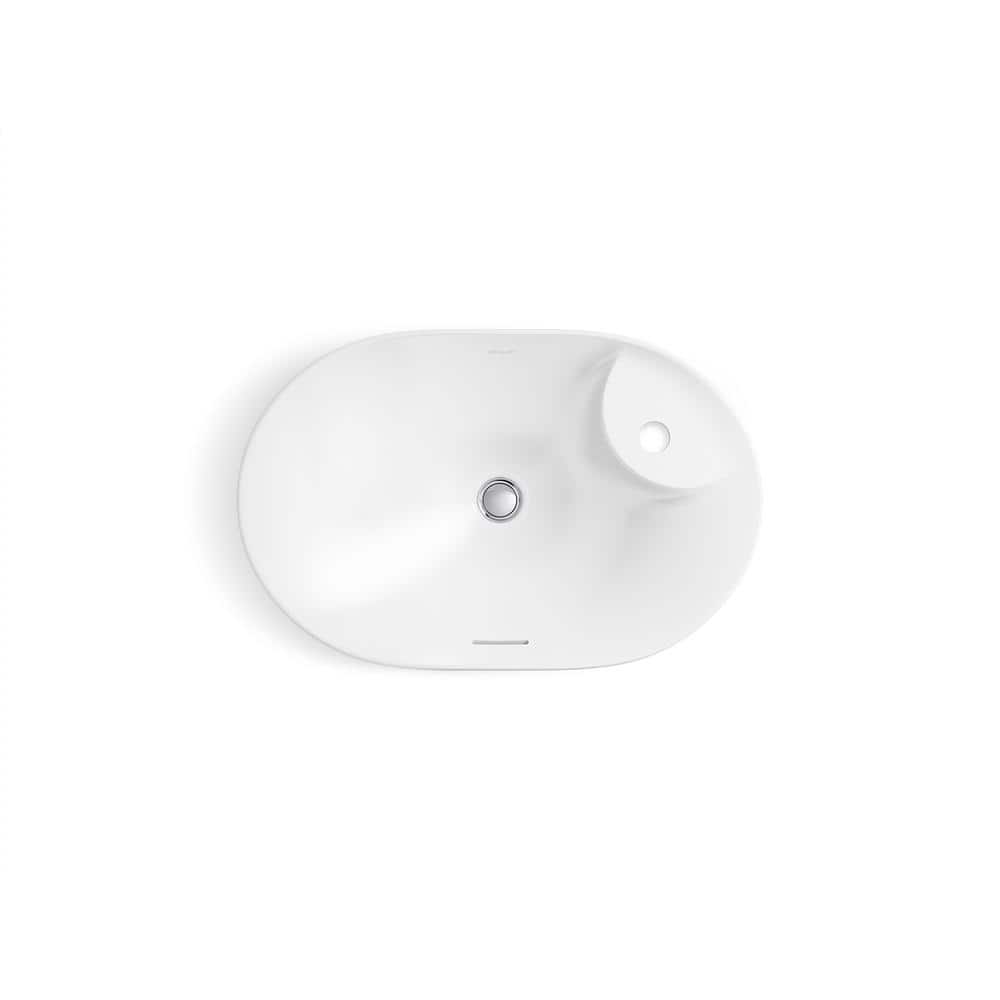 White Ceramic Oval Vessel Bathroom Sink with Faucet Hole
