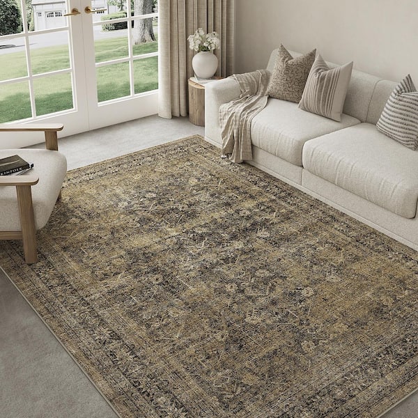 Hampton Brown 5 ft. x 7 ft. Distressed Vintage Floral Area Rug