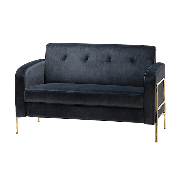JAYDEN CREATION M6nica50" Manufactured Wooden Fram Velvet Black Loveseat with Button Tufted Back