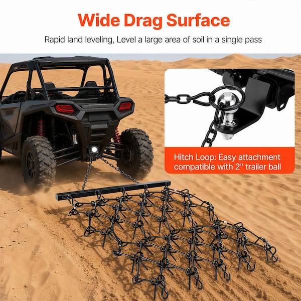 60 in. Steel Landscape Rake, Heavy-Duty Drag Harrow, Compatible