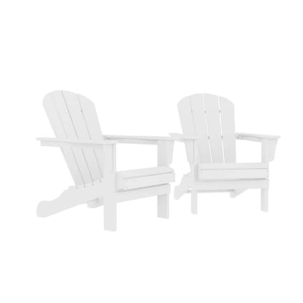 Tunearary 2-Pieces White Plastic Outdoor Adirondack Chair for Patio Pool Lounge Chair