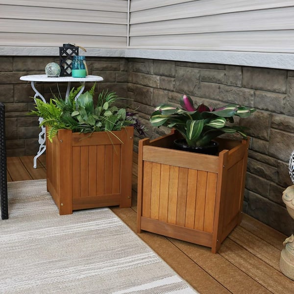 Sunnydaze 16 in. Meranti Wood Outdoor Planter Box (Set of 2) LAM