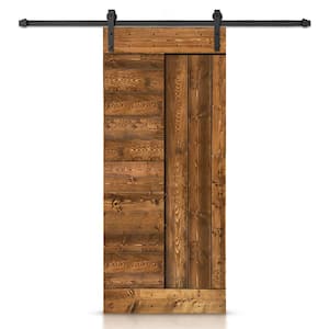 30 in. x 84 in. Walnut Stained DIY Knotty Pine Wood Interior Sliding Barn Door with Hardware Kit
