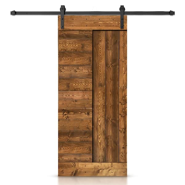 CALHOME 30 in. x 84 in. Walnut Stained DIY Knotty Pine Wood Interior Sliding Barn Door with Hardware Kit
