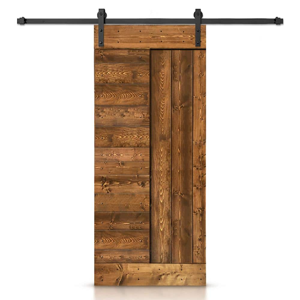 36 in. x 84 in. Walnut Stained DIY Knotty Pine Wood Interior Sliding Barn Door with Hardware Kit price history on PriceWatchPro