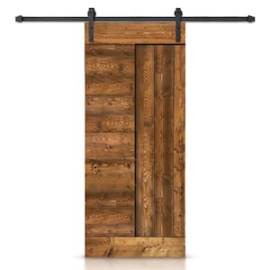 42 in. x 84 in. Walnut Stained DIY Knotty Pine Wood Interior Sliding Barn Door with Hardware Kit