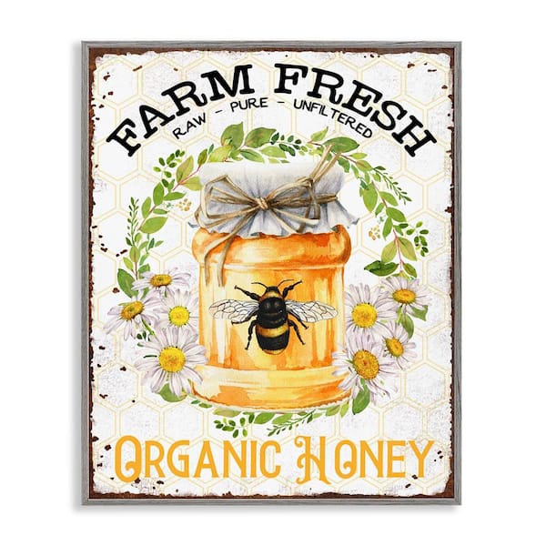 Stupell Industries Farm Fresh Organic Honey by Creatif Belle Gray Framed Animal Giclee Art Print 20 in. x 16 in.