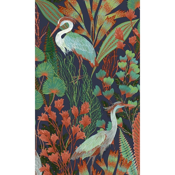 Walls Republic Blue Heron Birds Tropical Printed Non-Woven Paper Non Pasted Textured Wallpaper 57 sq. ft.