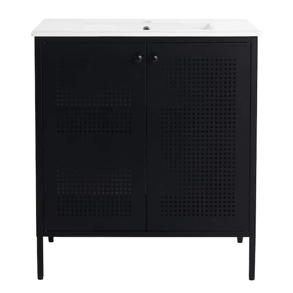 30 in. Freestanding Single Black Bath Vanity with White Ceramic Top Unassembled