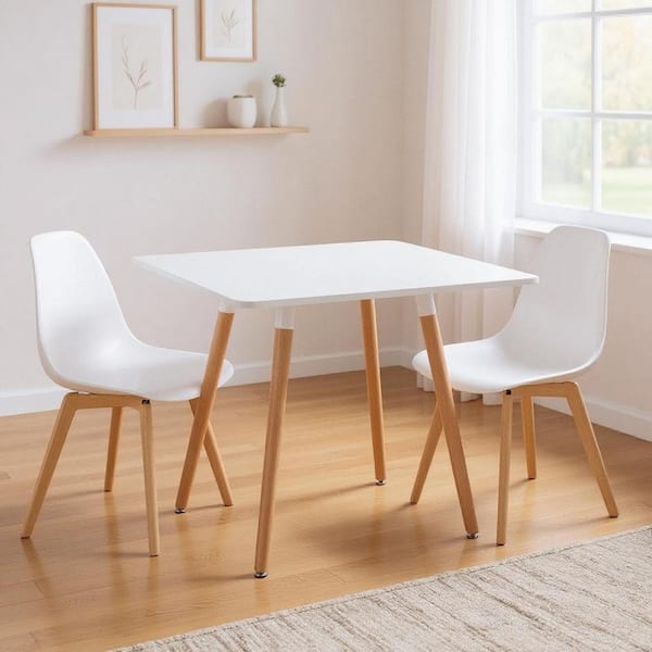 Alder White Wood 31.50 in. 4 Leg Base Dining Table Seats 4