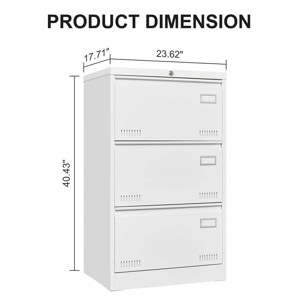 Black and White 3-Drawer Lockable Metal Lateral File Cabinet