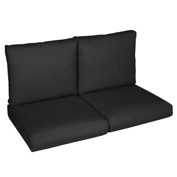 SORRA HOME 27 in. x 30 in. x 5 in. (4-Piece) Deep Seating Outdoor Loveseat Cushion in Sunbrella Canvas Black