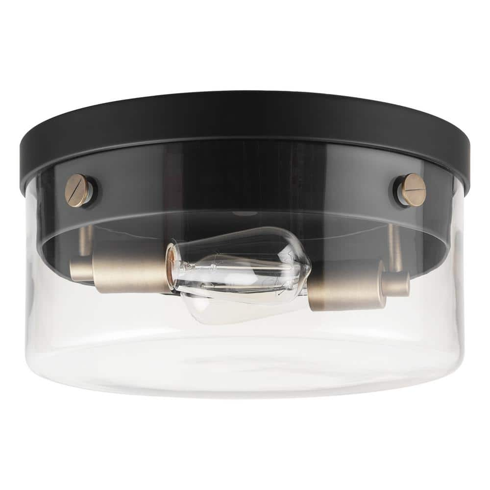 Globe Electric Tayce 13 in. 2-Light Matte Black Flush Mount Ceiling ...