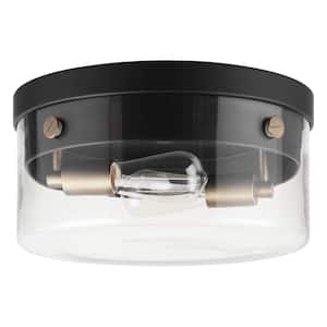 Tayce 13 in. 2-Light Matte Black Flush Mount Ceiling Light with Clear Glass Shade
