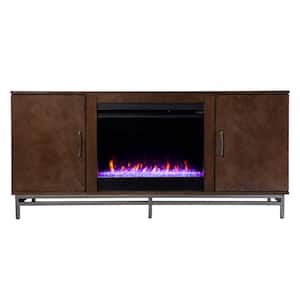 Oliver 60 in. Color Changing Electric Fireplace in Brown with Matte Silver
