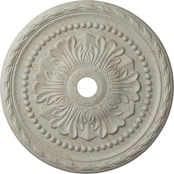 Ekena Millwork 1-3/4 in. x 31-1/2 in. x 31-1/2 in. Polyurethane Palmetto Ceiling Medallion, Pot of Cream Crackle