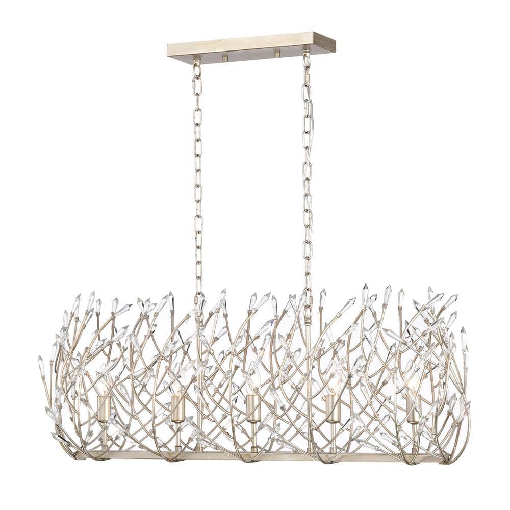 5-Light Branches Crystal Chandelier Ceiling Light LED Bulbs Silver Pendant 