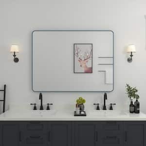 48 in. W x 36 in. H Rectangular Framed Wall Bathroom Vanity Mirror in Navy Blue
