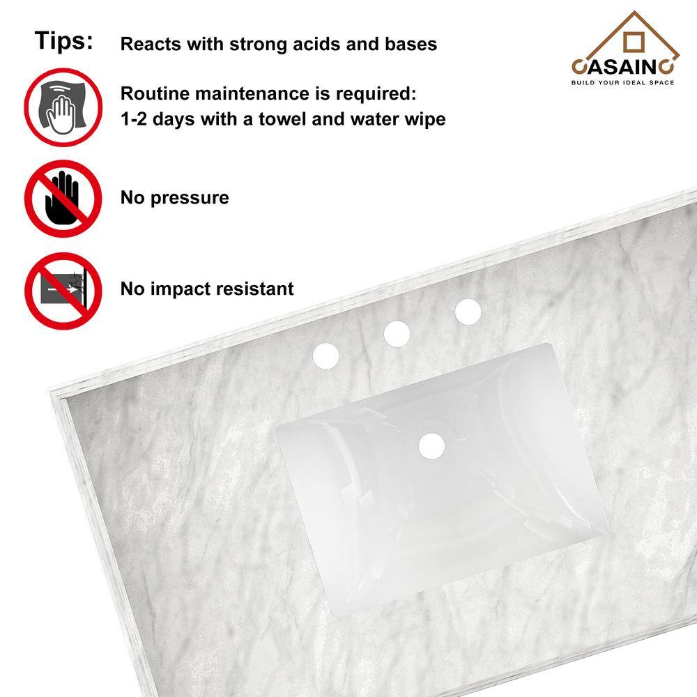 37" White Italian Carrara Marble Vanity Top with Ceramic Sink
