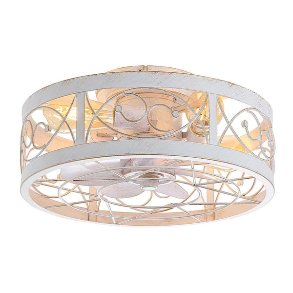 Breezary 16.5 in. Indoor Gold/White Enclosed Ceiling Fan with Metal Light Kit and Remote Control Included