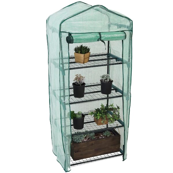 Sunnydaze Sunnydaze 2 ft. 3 in. x 1 ft. 7 in. x 5 ft. 2.5 in. Portable 4-Tier Mini Greenhouse for Outdoors - Green