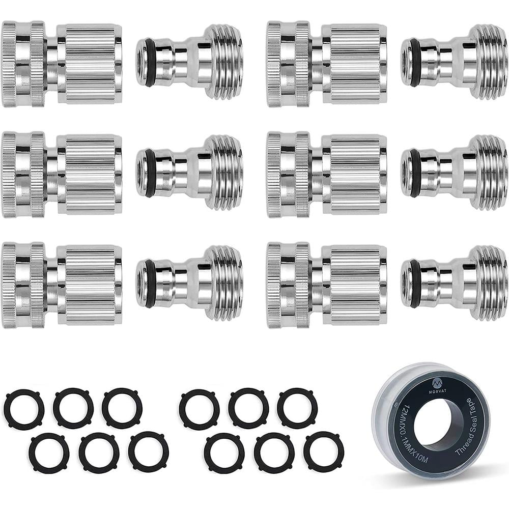 Morvat 3/4 in. Nickel Plated Brass Quick Connect/Disconnect Garden Hose  Fittings, Female and Male Connections (6-Sets) MOR-NP-AQCONNECTOR-6-A - The  Home Depot