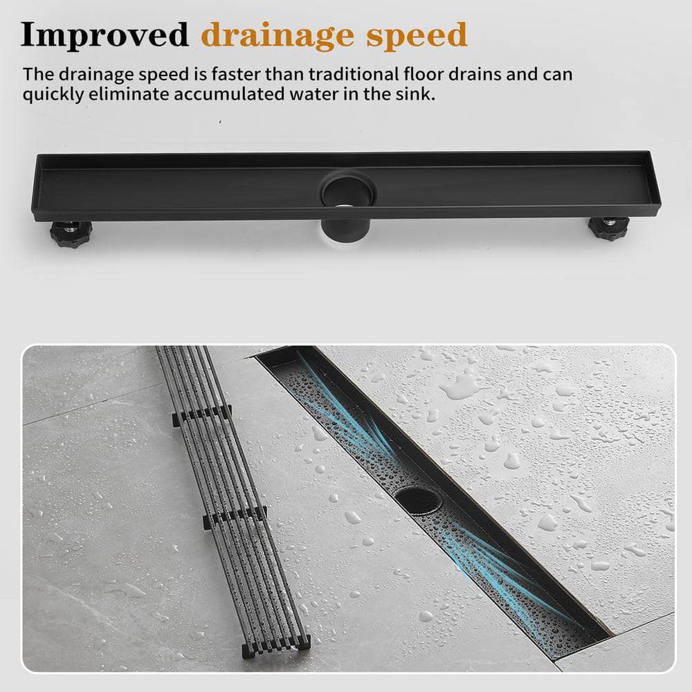 24" Matte Black Stainless Steel Linear Shower Drain