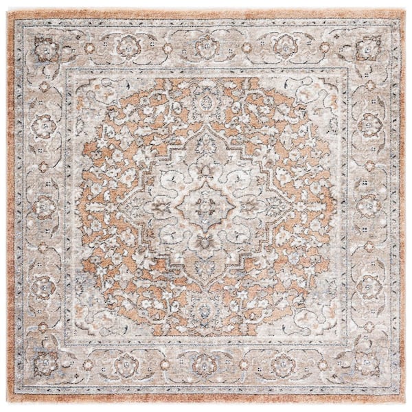 Jasmine 5 ft. x 5 ft. Gold/Gray Distressed Ornate Square Area Rug