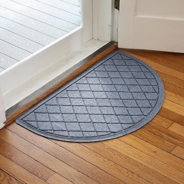 Waterhog Argyle 24 in. x 39 in. Indoor Outdoor PET Polyester Half Round Doormat Bluestone