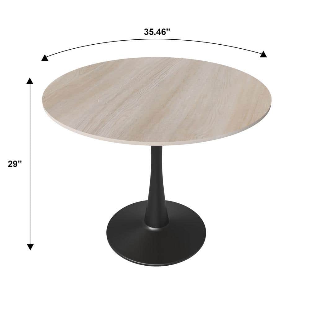 Round dining table with dimensions: 35.46 inch diameter and 29 inch height.