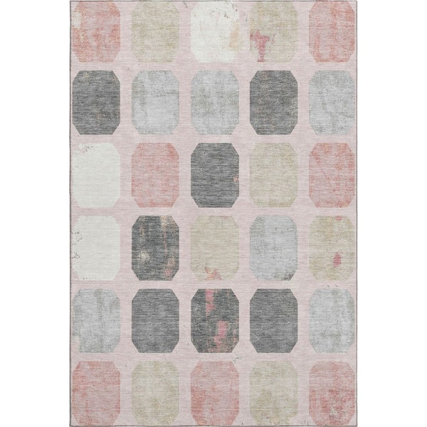 Mayfield Premium Machine Washable Abstract AMF1950 Blush 5 ft. x 7 ft. 6 in. Area Rug