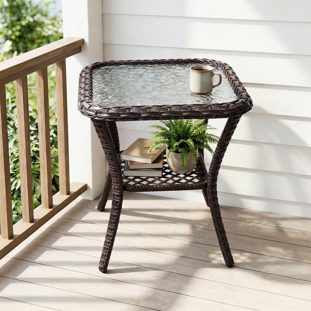 Dark Brown Wicker Outdoor Patio Side Table Square Coffee Table price history on PriceWatchPro