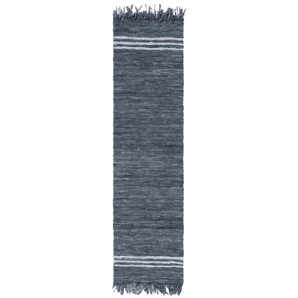 Vintage Leather 2 ft. x 9 ft. Gray/Ivory Striped Border Runner Rug