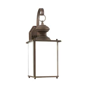 Jamestowne 1-Light Antique Bronze Outdoor 17 in. Traditional Wall Lantern Sconce with LED Bulb