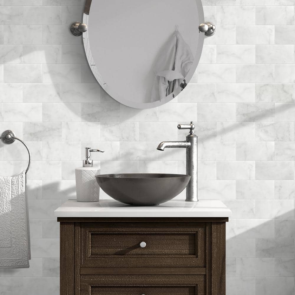 Carrara White Marble Peel and Stick Subway Tile Sheets