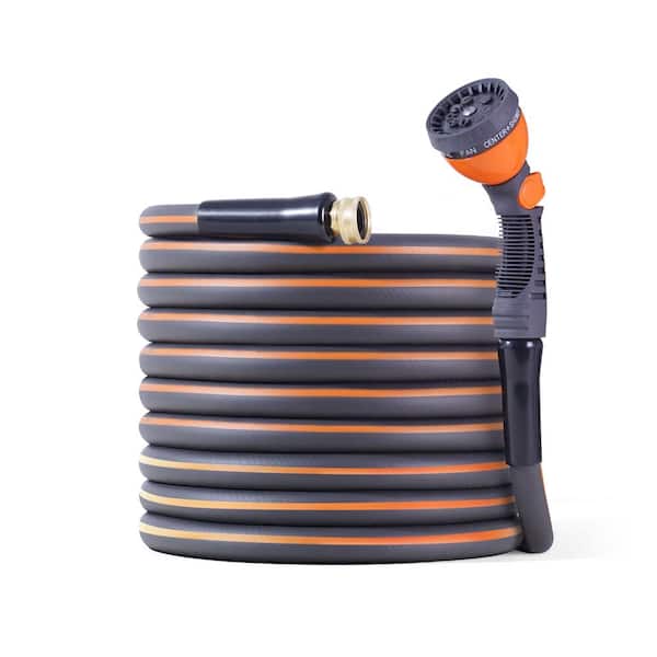 CAPHAUS 5/8 in. Dia. x 50 ft. Garden Hose with 10 Spray Patterns Nozzle and 3/4 in. NH Solid Brass Fittings, Durable PVC Hose