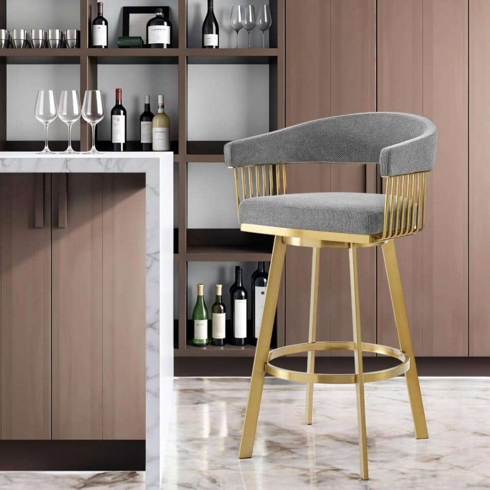 HomeRoots 30 Gray Low Back Metal Bar Stool Fabric Seat