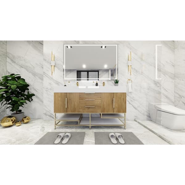 BV Better Vanity Bethany 59 in. W. x 20 in. D x 36 in. H Double Sink Freestanding Bath Vanity in Oak with White Acrylic Top