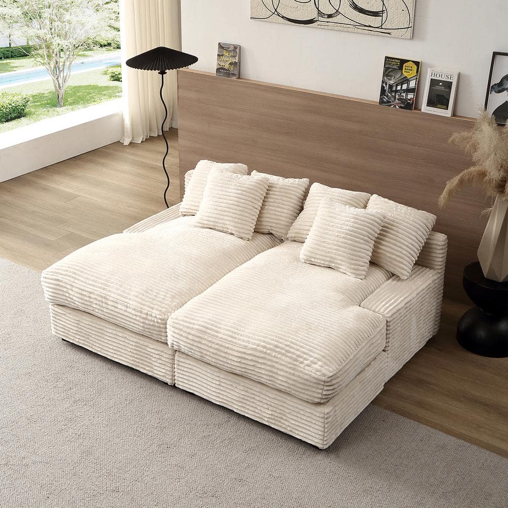 J&E Home 74.8 in. W Beige Corduroy Fabric Queen Size Rectangle 2