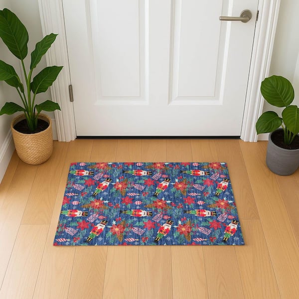 Mayfield Premium Machine Washable Abstract AMF1822 Navy 2 ft. x 3 ft. Area Rug