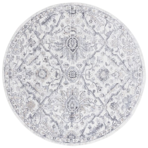SAFAVIEH Opal 7 ft. x 7 ft. Gray/Ivory Ornate Floral Border Round Area Rug