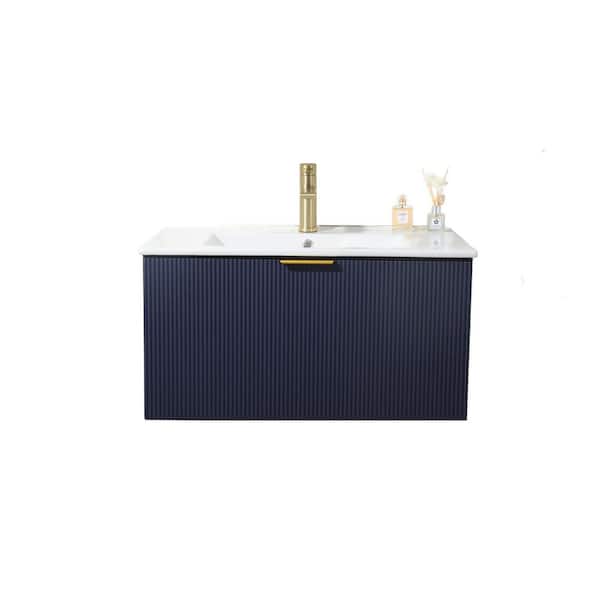 VC CUCINE 30 in. W x 18. in D. x 16 in. H Bathroom Vanity in Blue with White Ceramic Sink Top