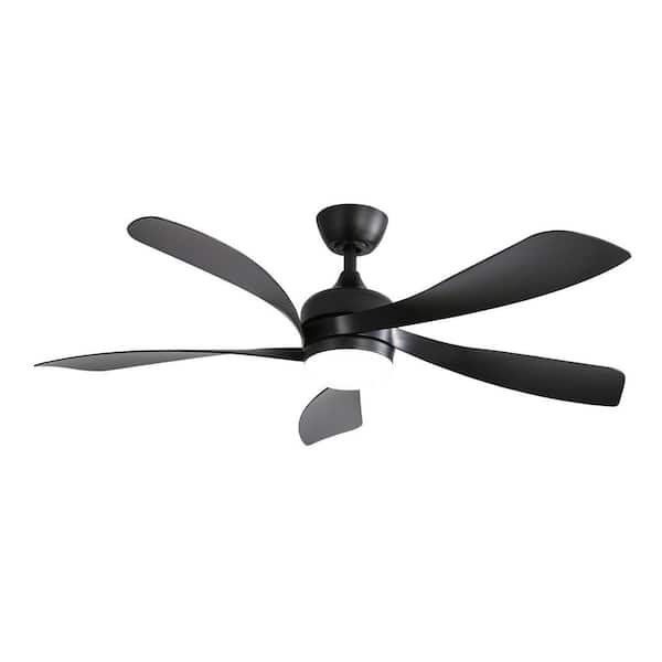 LINJO 52 In. Indoor Black Durable ABS Blades Integrated LED Ceiling Fan with Remote Control and Reversible DC Motor